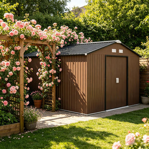 English Elm Durable Galvanized Steel Outdoor Storage Shed with Lockable Doors and Weather Resistance T3971S00225