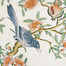 Wildwood Pom Hand-Painted Porcelain Lamp With Blue Bird Motifs, Mahogany Wood Base & Bone Silkette Shade (25") 5677