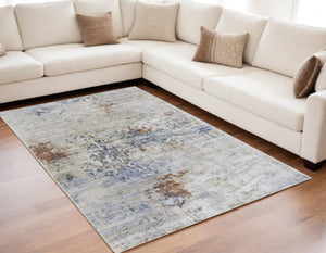 HomeRoots 5' Abstract Area Rug in Red, Blue, and Ivory - Modern Design, Stain Resistant, Durable Cotton Backing 5' X 8' 567703