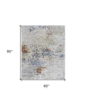 HomeRoots 5' Abstract Area Rug in Red, Blue, and Ivory - Modern Design, Stain Resistant, Durable Cotton Backing 5' X 8' 567703