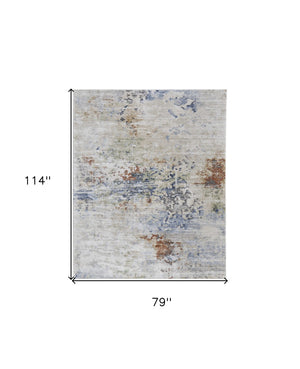 HomeRoots 5' Abstract Area Rug in Red, Blue, and Ivory - Modern Design, Stain Resistant, Durable Cotton Backing 7' X 10' 567704