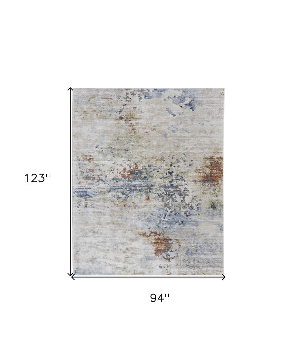 HomeRoots 5' Abstract Area Rug in Red, Blue, and Ivory - Modern Design, Stain Resistant, Durable Cotton Backing 8' X 10' 567705