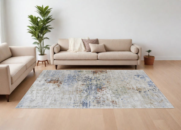 HomeRoots 5' Abstract Area Rug in Red, Blue, and Ivory - Modern Design, Stain Resistant, Durable Cotton Backing 8' X 10' 567705
