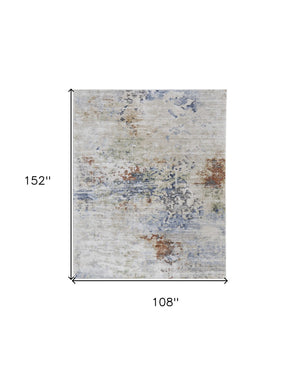 HomeRoots 5' Abstract Area Rug in Red, Blue, and Ivory - Modern Design, Stain Resistant, Durable Cotton Backing 9' X 13' 567706