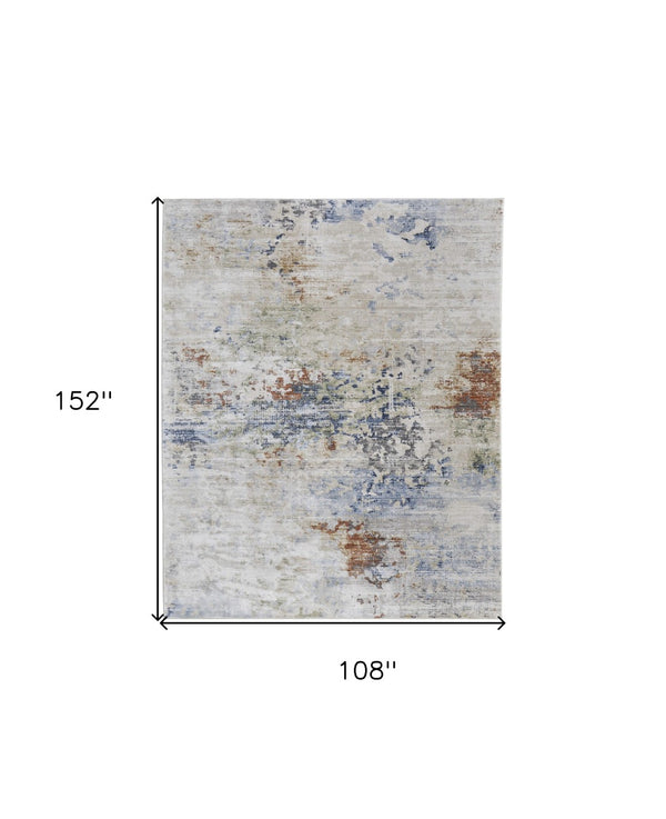 HomeRoots 5' Abstract Area Rug in Red, Blue, and Ivory - Modern Design, Stain Resistant, Durable Cotton Backing 9' X 13' 567706