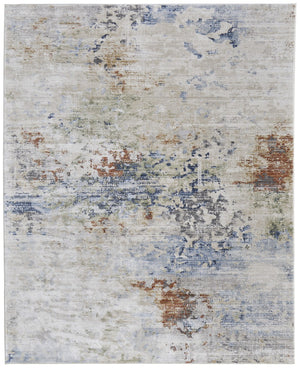 HomeRoots 5' Abstract Area Rug in Red, Blue, and Ivory - Modern Design, Stain Resistant, Durable Cotton Backing 9' X 13' 567706