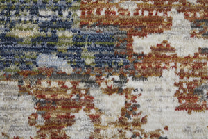 HomeRoots 5' Abstract Area Rug in Red, Blue, and Ivory - Modern Design, Stain Resistant, Durable Cotton Backing 9' X 13' 567706