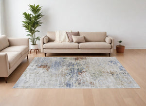 HomeRoots 5' Abstract Area Rug in Red, Blue, and Ivory - Modern Design, Stain Resistant, Durable Cotton Backing 9' X 13' 567706