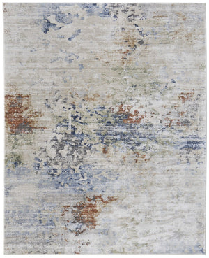 HomeRoots 5' Abstract Area Rug in Red, Blue, and Ivory - Modern Design, Stain Resistant, Durable Cotton Backing 9' X 13' 567706