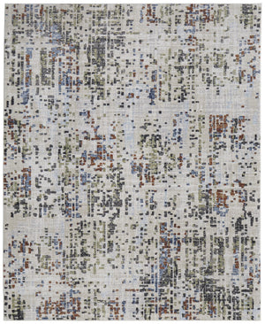 HomeRoots 5' Abstract Area Rug in Ivory, Green, and Blue - Modern Power Loomed, Durable, Kid & Pet Friendly! 5' X 8' 567708