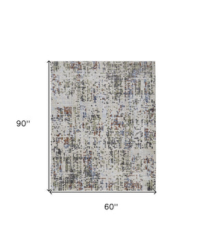 HomeRoots 5' Abstract Area Rug in Ivory, Green, and Blue - Modern Power Loomed, Durable, Kid & Pet Friendly! 5' X 8' 567708