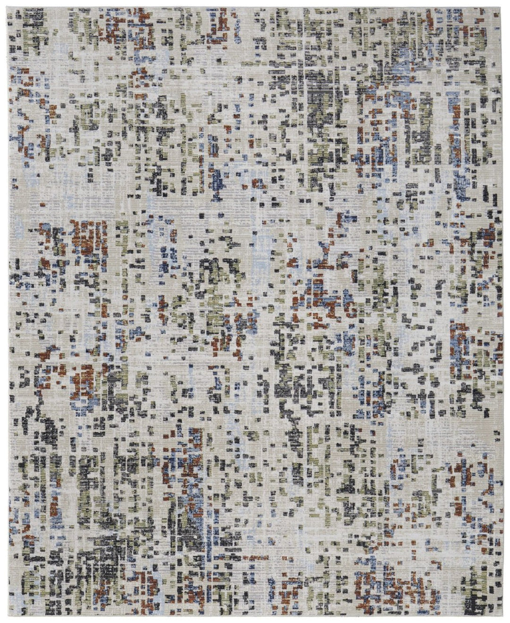 HomeRoots 5' Abstract Area Rug in Ivory, Green, and Blue - Modern Power Loomed, Durable, Kid & Pet Friendly! 5' X 8' 567708