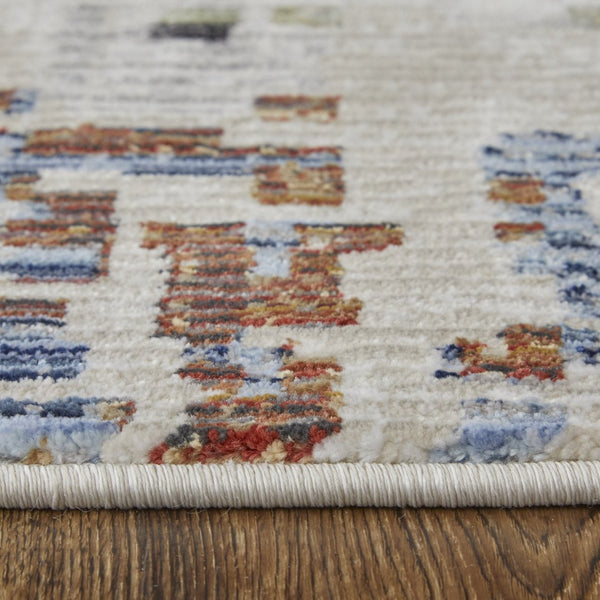 HomeRoots 5' Abstract Area Rug in Ivory, Green, and Blue - Modern Power Loomed, Durable, Kid & Pet Friendly! 7' X 10' 567709