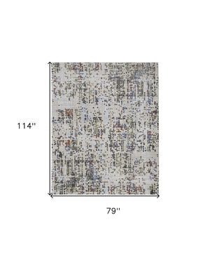 HomeRoots 5' Abstract Area Rug in Ivory, Green, and Blue - Modern Power Loomed, Durable, Kid & Pet Friendly! 7' X 10' 567709