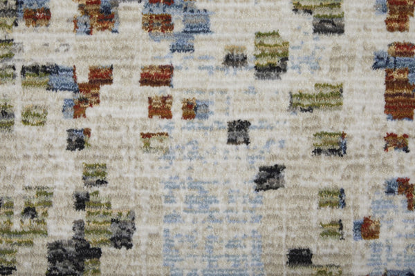 HomeRoots 5' Abstract Area Rug in Ivory, Green, and Blue - Modern Power Loomed, Durable, Kid & Pet Friendly! 8' X 10' 567710