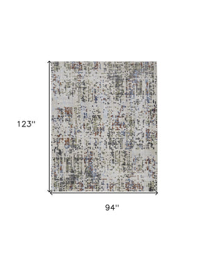 HomeRoots 5' Abstract Area Rug in Ivory, Green, and Blue - Modern Power Loomed, Durable, Kid & Pet Friendly! 8' X 10' 567710