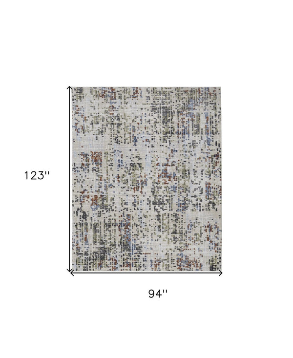 HomeRoots 5' Abstract Area Rug in Ivory, Green, and Blue - Modern Power Loomed, Durable, Kid & Pet Friendly! 8' X 10' 567710