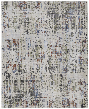 HomeRoots 5' Abstract Area Rug in Ivory, Green, and Blue - Modern Power Loomed, Durable, Kid & Pet Friendly! 8' X 10' 567710