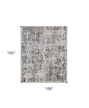 HomeRoots 5' Abstract Area Rug in Ivory, Green, and Blue - Modern Power Loomed, Durable, Kid & Pet Friendly! 9' X 13' 567711