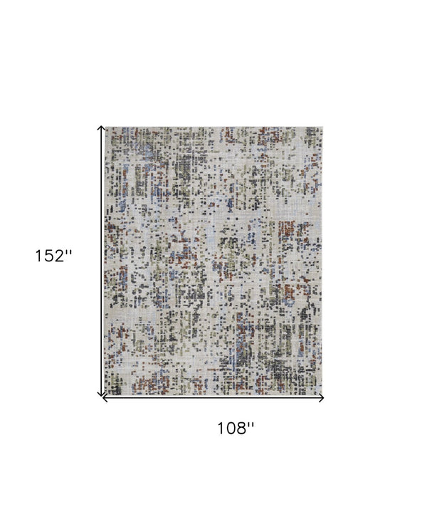 HomeRoots 5' Abstract Area Rug in Ivory, Green, and Blue - Modern Power Loomed, Durable, Kid & Pet Friendly! 9' X 13' 567711