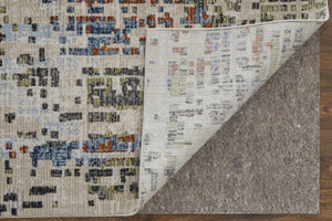 HomeRoots 5' Abstract Area Rug in Ivory, Green, and Blue - Modern Power Loomed, Durable, Kid & Pet Friendly! 9' X 13' 567711