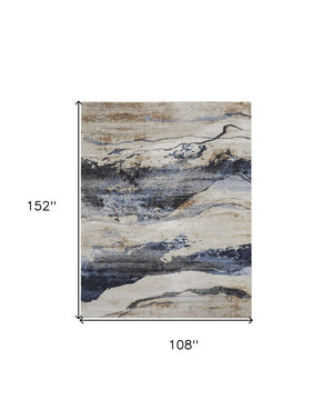 HomeRoots 5' Modern Blue-Gray and Tan Abstract Area Rug - Durable, Stain-Resistant, Perfect for Any Space 9' X 13' 567716