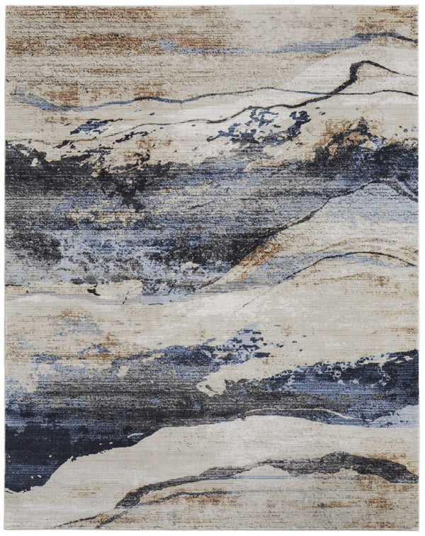 HomeRoots 5' Modern Blue-Gray and Tan Abstract Area Rug - Durable, Stain-Resistant, Perfect for Any Space 9' X 13' 567716