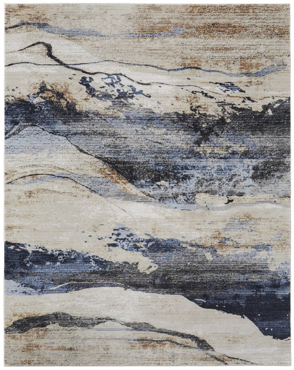HomeRoots 5' Modern Blue-Gray and Tan Abstract Area Rug - Durable, Stain-Resistant, Perfect for Any Space 9' X 13' 567716