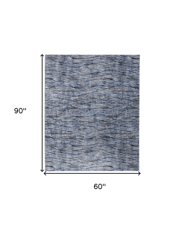 HomeRoots 5' Abstract Power Loom Area Rug in Blue, Ivory & Tan - Modern Design for Stylish Home Decor 5' X 8' 567718