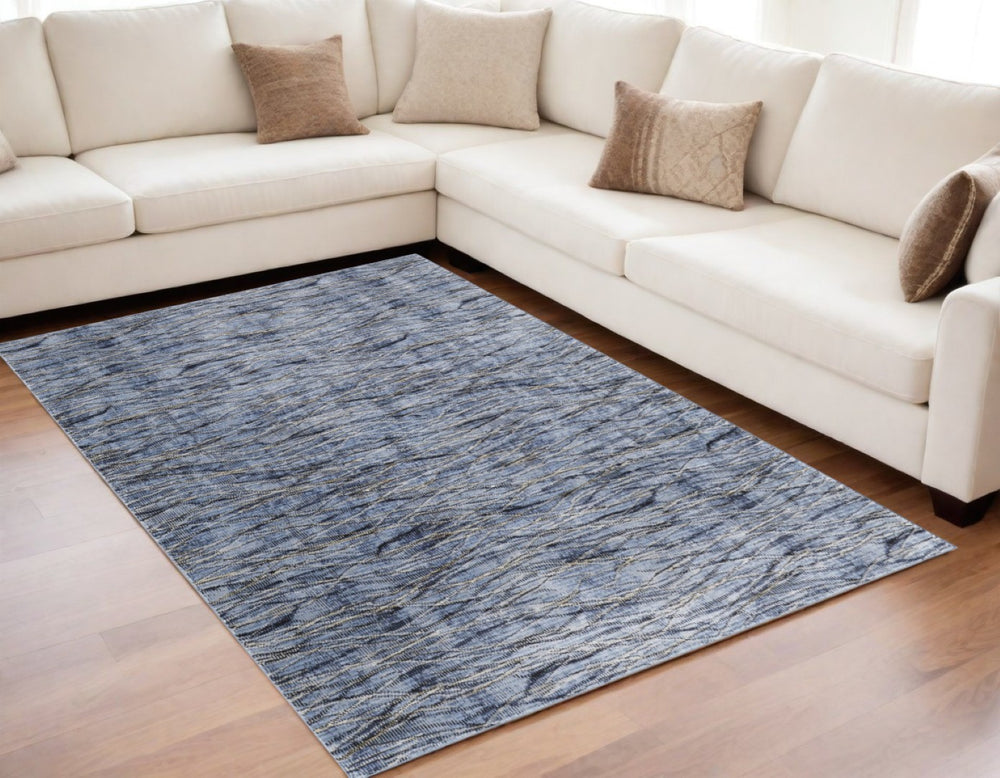 HomeRoots 5' Abstract Power Loom Area Rug in Blue, Ivory & Tan - Modern Design for Stylish Home Decor 5' X 8' 567718