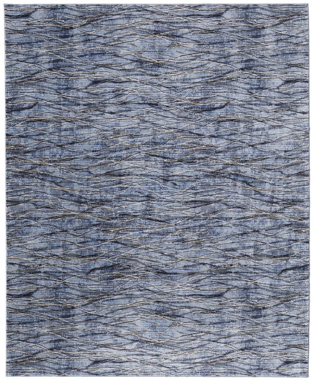HomeRoots 5' Abstract Power Loom Area Rug in Blue, Ivory & Tan - Modern Design for Stylish Home Decor 5' X 8' 567718
