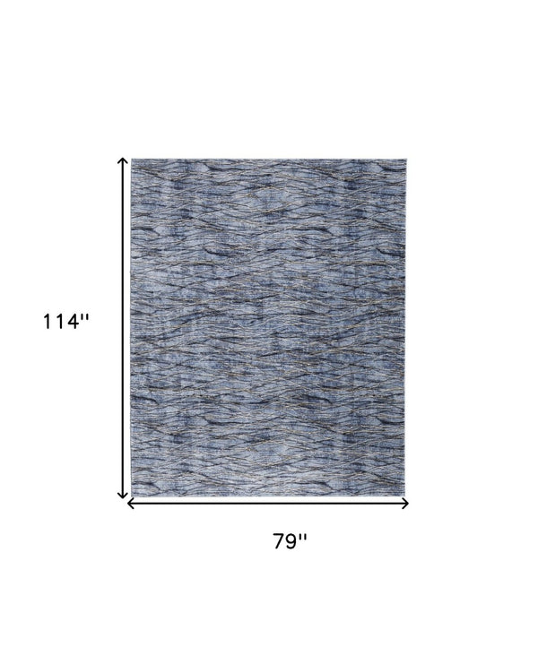 HomeRoots 5' Abstract Power Loom Area Rug in Blue, Ivory & Tan - Modern Design for Stylish Home Decor 7' X 10' 567719