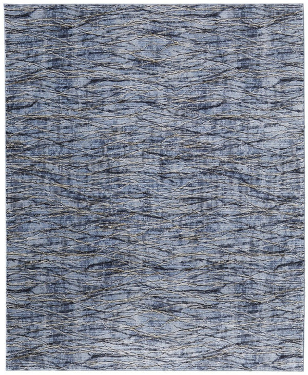 HomeRoots 5' Abstract Power Loom Area Rug in Blue, Ivory & Tan - Modern Design for Stylish Home Decor 9' X 13' 567721