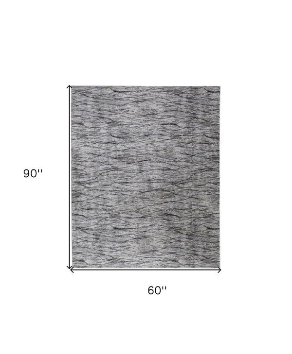 HomeRoots 5' Gray Ivory Tan Abstract Area Rug - Durable, Stain-Resistant, Contemporary Design for Modern Spaces 5' X 8' 567723