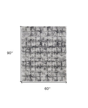 HomeRoots 5' Gray and Ivory Abstract Area Rug – Power Loomed, Durable, Stain-Resistant, Modern Design for Any Room 5' X 8' 567728