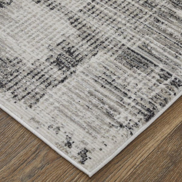HomeRoots 5' Gray and Ivory Abstract Area Rug – Power Loomed, Durable, Stain-Resistant, Modern Design for Any Room 5' X 8' 567728