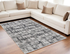 HomeRoots 5' Gray and Ivory Abstract Area Rug – Power Loomed, Durable, Stain-Resistant, Modern Design for Any Room 5' X 8' 567728