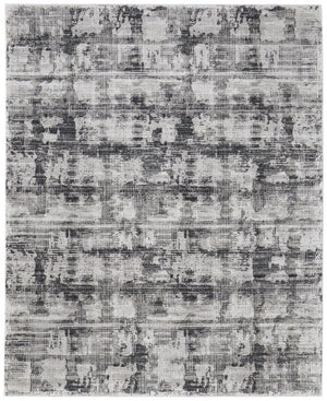 HomeRoots 5' Gray and Ivory Abstract Area Rug – Power Loomed, Durable, Stain-Resistant, Modern Design for Any Room 7' X 10' 567729