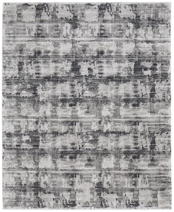 HomeRoots 5' Gray and Ivory Abstract Area Rug – Power Loomed, Durable, Stain-Resistant, Modern Design for Any Room 7' X 10' 567729