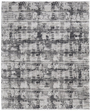 HomeRoots 5' Gray and Ivory Abstract Area Rug – Power Loomed, Durable, Stain-Resistant, Modern Design for Any Room 8' X 10' 567730