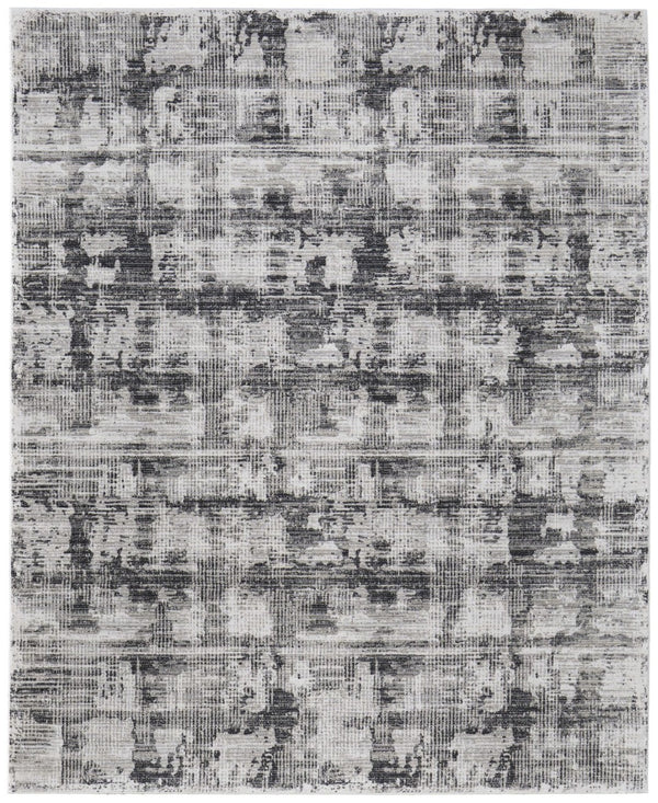 HomeRoots 5' Gray and Ivory Abstract Area Rug – Power Loomed, Durable, Stain-Resistant, Modern Design for Any Room 9' X 13' 567731