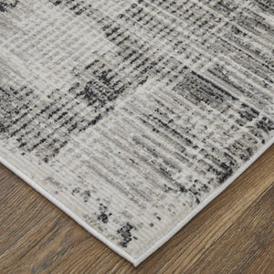 HomeRoots 5' Gray and Ivory Abstract Area Rug – Power Loomed, Durable, Stain-Resistant, Modern Design for Any Room 9' X 13' 567731