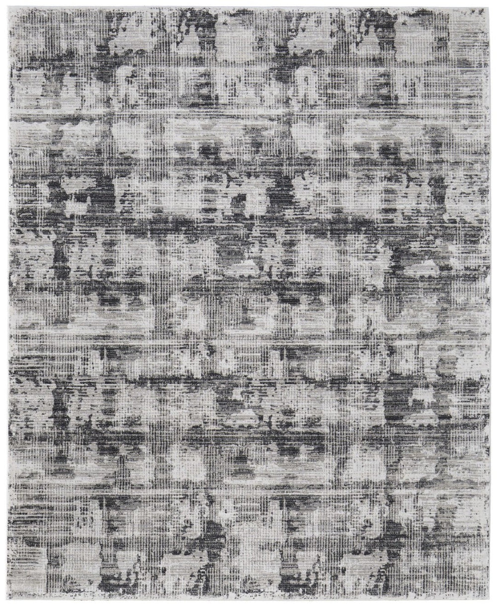HomeRoots 5' Gray and Ivory Abstract Area Rug – Power Loomed, Durable, Stain-Resistant, Modern Design for Any Room 9' X 13' 567731