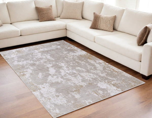 HomeRoots 5' Stylish Gray, Brown, and Ivory Abstract Area Rug – Durable, Stain-Resistant, Kid & Pet Friendly! 5' X 8' 567738