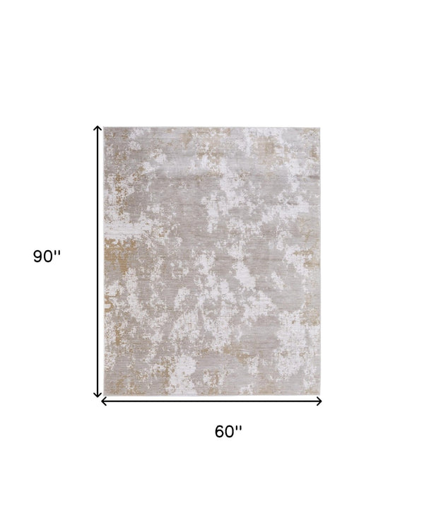 HomeRoots 5' Stylish Gray, Brown, and Ivory Abstract Area Rug – Durable, Stain-Resistant, Kid & Pet Friendly! 5' X 8' 567738