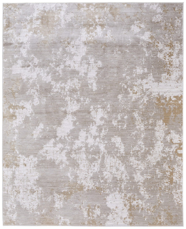 HomeRoots 5' Stylish Gray, Brown, and Ivory Abstract Area Rug – Durable, Stain-Resistant, Kid & Pet Friendly! 9' X 13' 567741