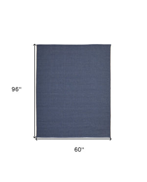 Homeroots 5' X 8' Blue Hand Woven Area Rug Blue Polypropylene 567743