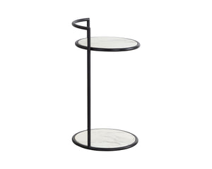Sunpan Parga End Table - Curved Minimalist Design with Unique Concrete Finish for Elegant Living Spaces Black / Marble Look