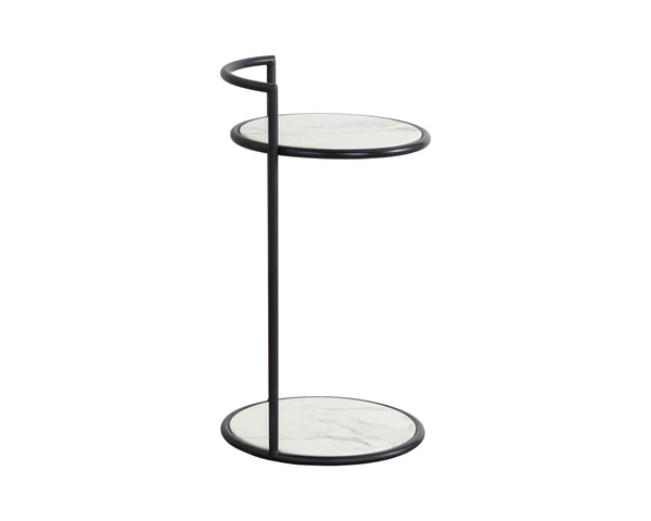 Sunpan Parga End Table - Curved Minimalist Design with Unique Concrete Finish for Elegant Living Spaces Black / Marble Look