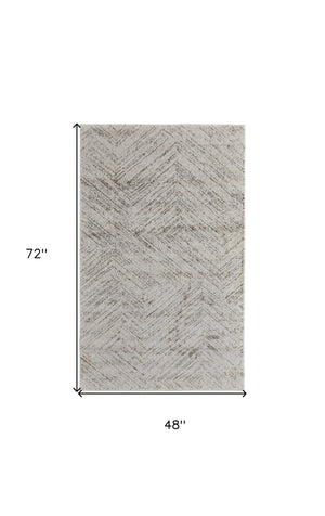 HomeRoots 4' Ivory and Brown Geometric Power Loom Area Rug - Modern, Durable Accent for Any Room Decor 4' X 6' 567795